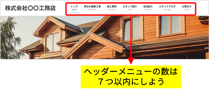パソコンでみたときのヘッダーメニュー